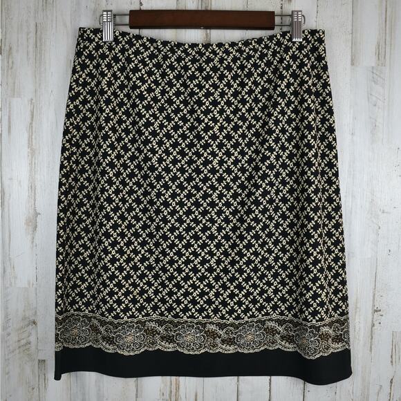 Vintage black/beige floral stretch skirt sz medium/large petite preppy academia - Picture 1 of 5